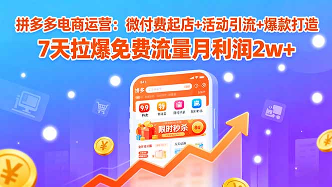 拼多多电商运营：微付费起店+活动引流+爆款打造 7天拉爆免费流量月利润2w+-蓝海云网创