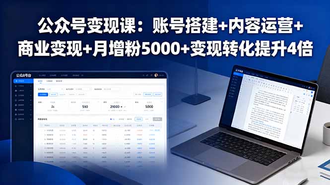 公众号变现课:账号搭建+内容运营+商业变现+月增粉5000+变现转化提升4倍-蓝海云网创