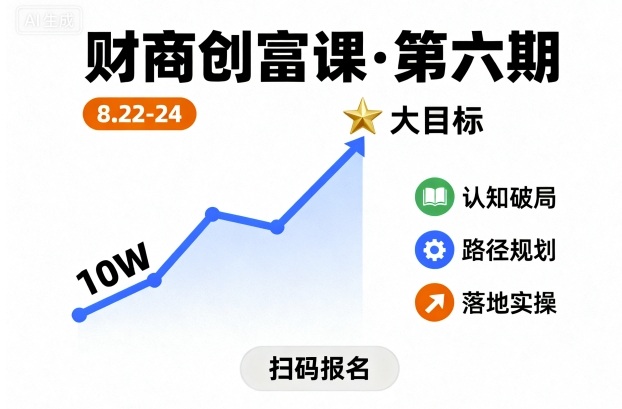 财商创富课第六期8月22-24号,如何从10W起步,一步步实现大目标-蓝海云网创
