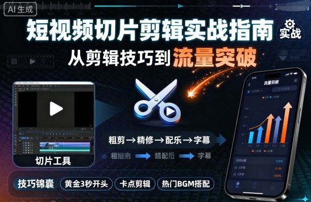 短视频切片剪辑实战指南，从剪辑技巧到流量突破-蓝海云网创