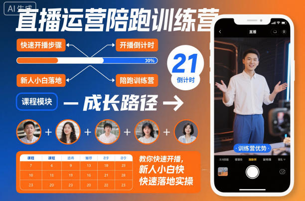 直播运营陪跑训练营，教你快速开播，新人小白快速落地实操-蓝海云网创