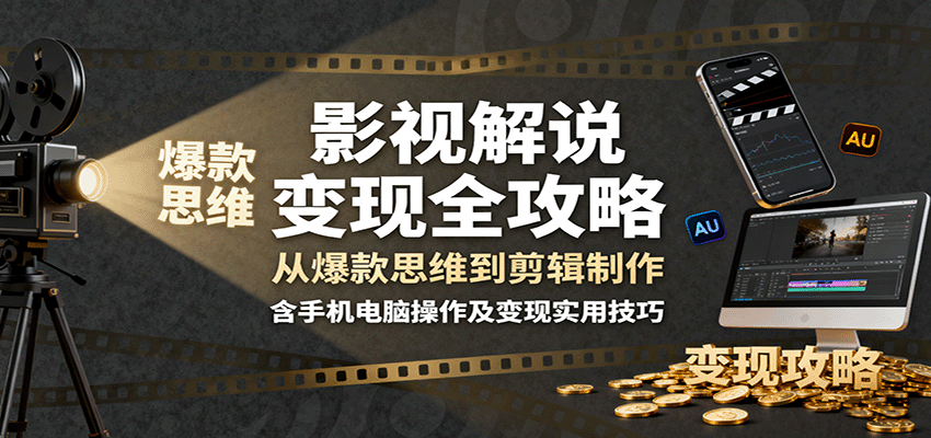 影视解说变现全攻略:从爆款思维到剪辑制作,含手机电脑操作及变现实用技巧-蓝海云网创