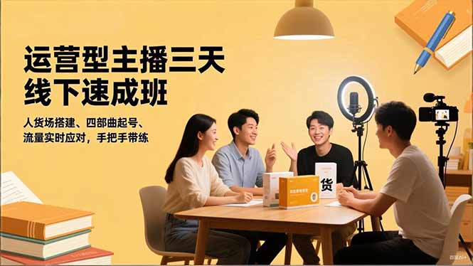 运营型主播三天线下班，人货场搭建,四部曲起号,流量实时应对，手把手带练-蓝海云网创