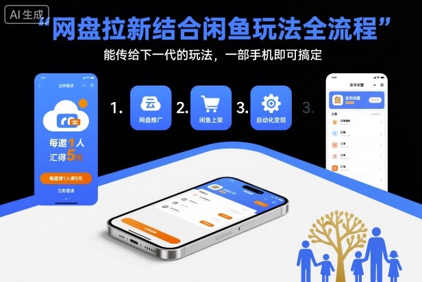 网盘拉新结合闲鱼玩法全流程，能传给下一代的玩法，一部手机即可搞定(附入口渠道以及实操教程)-蓝海云网创