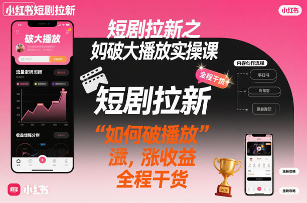 短剧拉新之小红书如何破大播放实操课，如何破播放，涨收益，全程干货-蓝海云网创