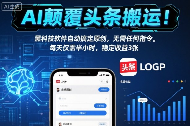 AI颠覆头条搬运！黑科技软件自动搞定原创，无需任何指令。每天仅需半小时，稳定收益3张【揭秘】-蓝海云网创
