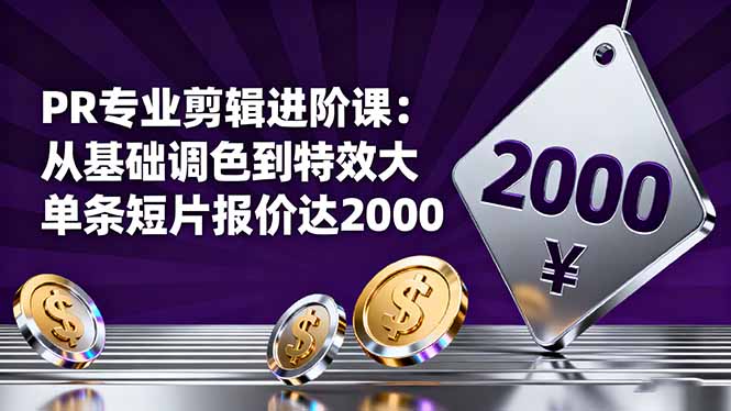 PR专业剪辑进阶课：从基础调色到特效大片的进阶技能，单条短片报价达2000-蓝海云网创