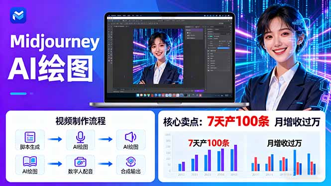 AI绘图照片开口说话视频制作：Midjourney+数字人，7天产100条月增收过万-蓝海云网创