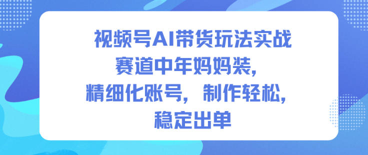 视频号AI带货玩法实战，赛道中年妈妈装，精细化账号，制作轻松，稳定出单-蓝海云网创