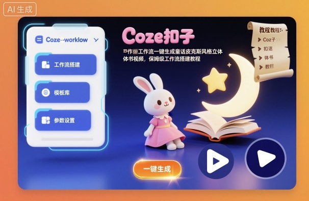 Coze扣子工作流一键生成童话皮克斯风格立体书视频，保姆级工作流搭建教程-蓝海云网创