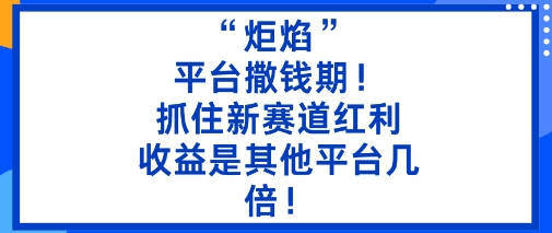 “炬焰”:平台撒钱期!抓住新赛道红利,5分钟二创内容,收益是其他平台几倍!-蓝海云网创