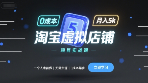 淘宝虚拟店铺项目实战课，一个人也能做，无需货源、0成本起步，月入5k-蓝海云网创