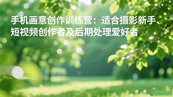 手机摄影之画意创作训练营：适合摄影新手、短视频创作者及后期处理爱好者-蓝海云网创