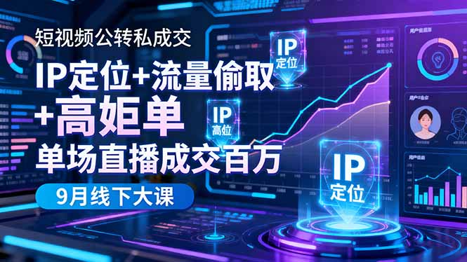 短视频公转私成交9月线下大课，IP定位+流量偷取+高客单，单场直播成交百万-蓝海云网创
