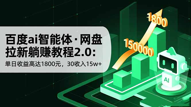 百度ai智能体·网盘拉新躺赚教程2.0：单日收益高达1800元，30收入15w+-蓝海云网创