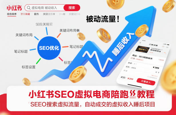 小红书SEO虚拟电商陪跑教程，实现seo搜索被动流量，自动成交的被动收入睡后项目-蓝海云网创