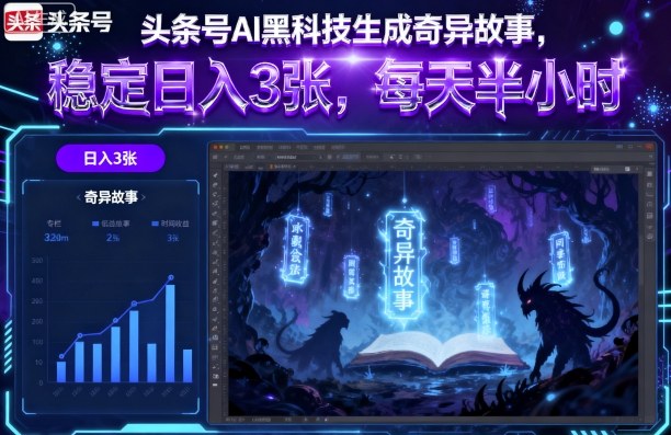 头条号AI黑科技生成奇异故事，稳定日入3张，每天半小时-蓝海云网创