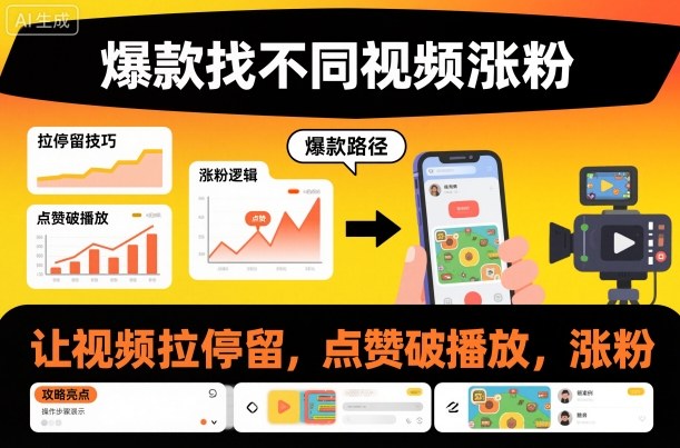 爆款找不同视频涨粉，让视频拉停留，实现点赞，破播放，涨粉-蓝海云网创