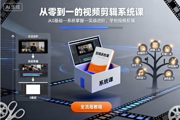 从零到一的视频剪辑系统课，从0基础–系统掌握–实战进阶，学拍视频剪辑-蓝海云网创