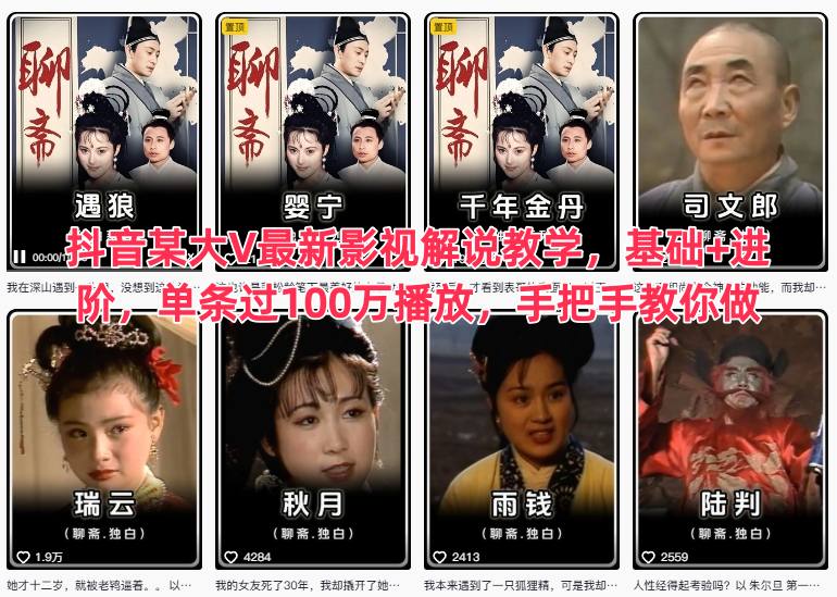 抖音某大V最新影视解说教学，基础+进阶，单条过100万播放，手把手教你做-蓝海云网创