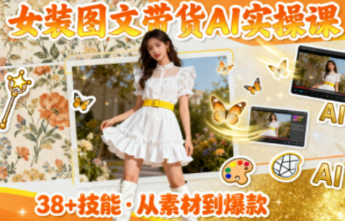 女装图文带货的AI实操课，覆盖38个实用技能，快速提升素材制作效率-蓝海云网创