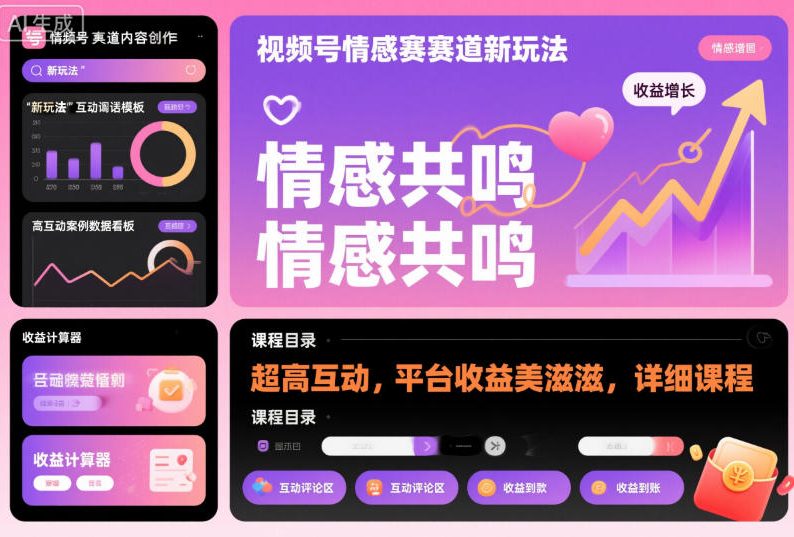 视频号情感赛道新玩法，超高互动，平台收益美滋滋，详细课程-蓝海云网创