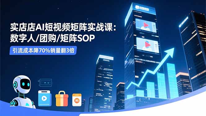 实体店AI短视频矩阵实战课：数字人/团购/矩阵SOP，引流成本降70%销量翻3倍-蓝海云网创