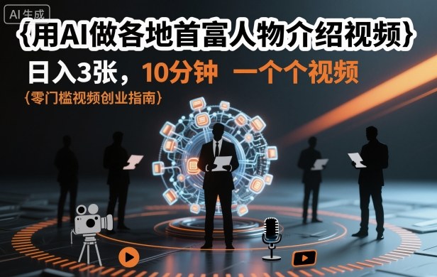 用AI做各地首富人物介绍视频，日入3张，10分钟一个视频-蓝海云网创