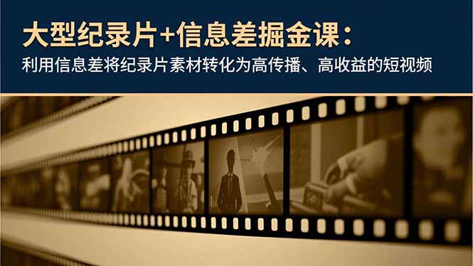 大型纪录片+信息差掘金课：利用信息差将纪录片素材转化为高传播、高收益的短视频-蓝海云网创