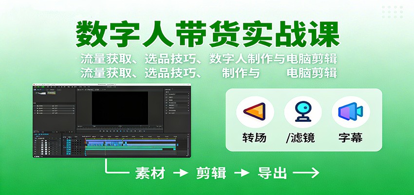 数字人变现实战课:流量获取、选品技巧、数字人制作与电脑剪辑-蓝海云网创