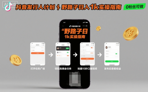 抖音发行人计划全新野路子玩法，随时随地，只要有手机，就能操作，日入1k+【揭秘】-蓝海云网创