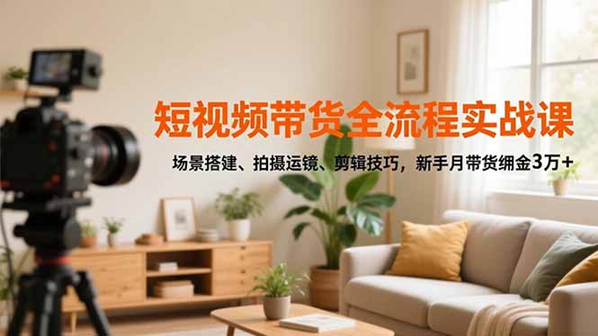 短视频带货全流程实战课，场景搭建、拍摄运镜、剪辑技巧，新手月带货佣金3万+-蓝海云网创