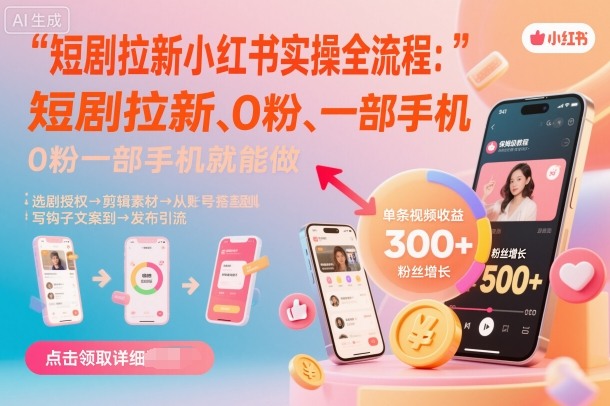 短剧拉新小红书实操全流程，0粉一部手机就可以做，详细教程-蓝海云网创
