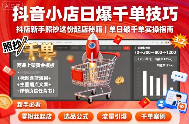 抖音小店日爆千单技巧，抖店新手照抄这份起店秘籍，单日破千单-蓝海云网创