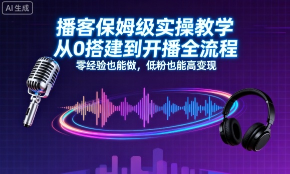 播客保姆级实操教学，从0搭建到开播全流程，零经验也能做，低粉也能高变现-蓝海云网创