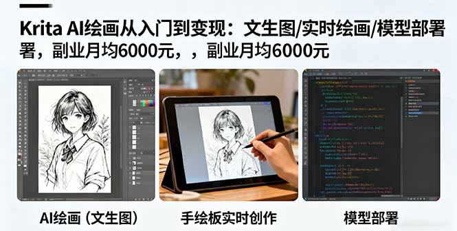 Krita AI绘画从入门到变现:文生图/实时绘画/模型部署,副业月均6000元-蓝海云网创