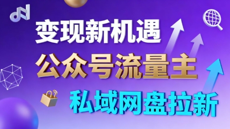 公众号流量主+私域网盘拉新，多方式变现，简单易上手，当天就有收益-蓝海云网创