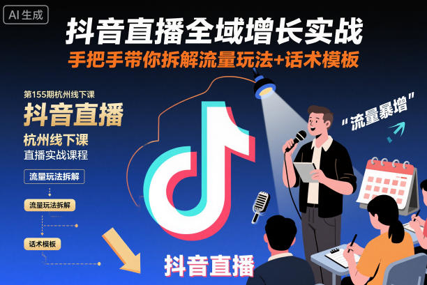 抖音直播全域增长实战第155期杭州线下课，手把手带你拆解流量玩法+话术模板-蓝海云网创