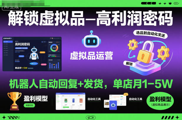 解锁虚拟品高利润密码：机器人自动回复+发货，单店月1-5W【揭秘】-蓝海云网创