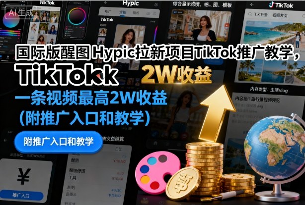 国际版醒图Hypic拉新项目TikTok推广教学，一条视频最高2W收益(附推广入口和教学)-蓝海云网创