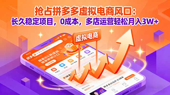 抢占拼多多虚拟电商风口：长久稳定项目，0成本，多店运营轻松月入3W+-蓝海云网创