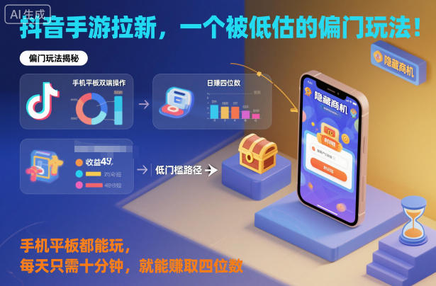 抖音手游拉新，一个被低估的偏门玩法！手机平板都能玩，每天只需十分钟，就能賺取四位数【揭秘】-蓝海云网创