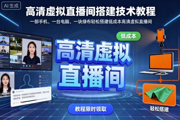 高清虚拟直播间搭建技术教程，一部手机、一台电脑、一块绿布轻松搭建低成本高清虚拟直播间-蓝海云网创