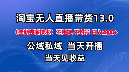 淘宝无人直播13.0，公域私域技术，不封号，不违规布局下半年旺季赛道，日入1K+(独家技术)【揭秘】-蓝海云网创