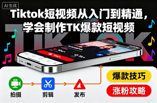 Tiktok短视频从入门到精通，学会制作TK爆款短视频-蓝海云网创