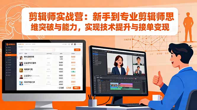 剪辑师实战营：新手到专业剪辑师思维突破与能力，实现技术提升与接单变现-蓝海云网创