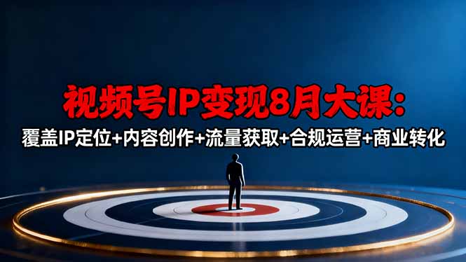 视频号IP变现8月大课,覆盖IP定位+内容创作+流量获取+合规运营+商业转化-蓝海云网创