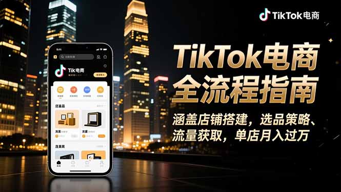 TikTok电商全流程指南，涵盖店铺搭建、选品策略、流量获取，单店月入过万-蓝海云网创