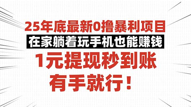 25年底最新0撸暴利项目，在家躺着玩手机也能赚钱，1元提现秒到账，有手…-蓝海云网创