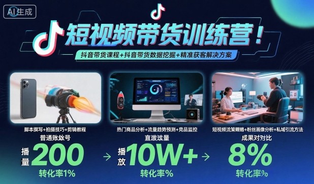 短视频带货训练营，抖音带货课程+抖音带货数据挖掘+精准获客解决方案-蓝海云网创